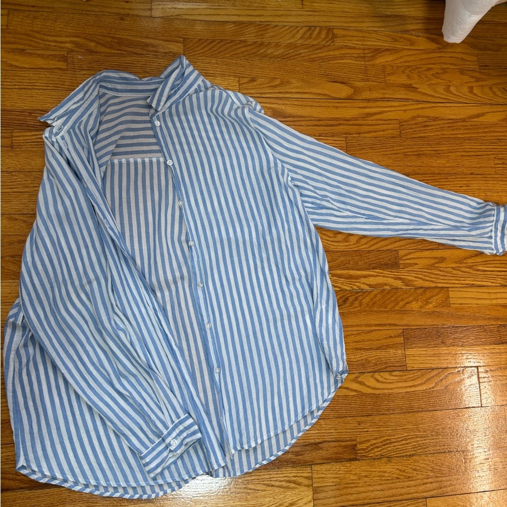 H& M Blue and White Striped Button Down Shirt